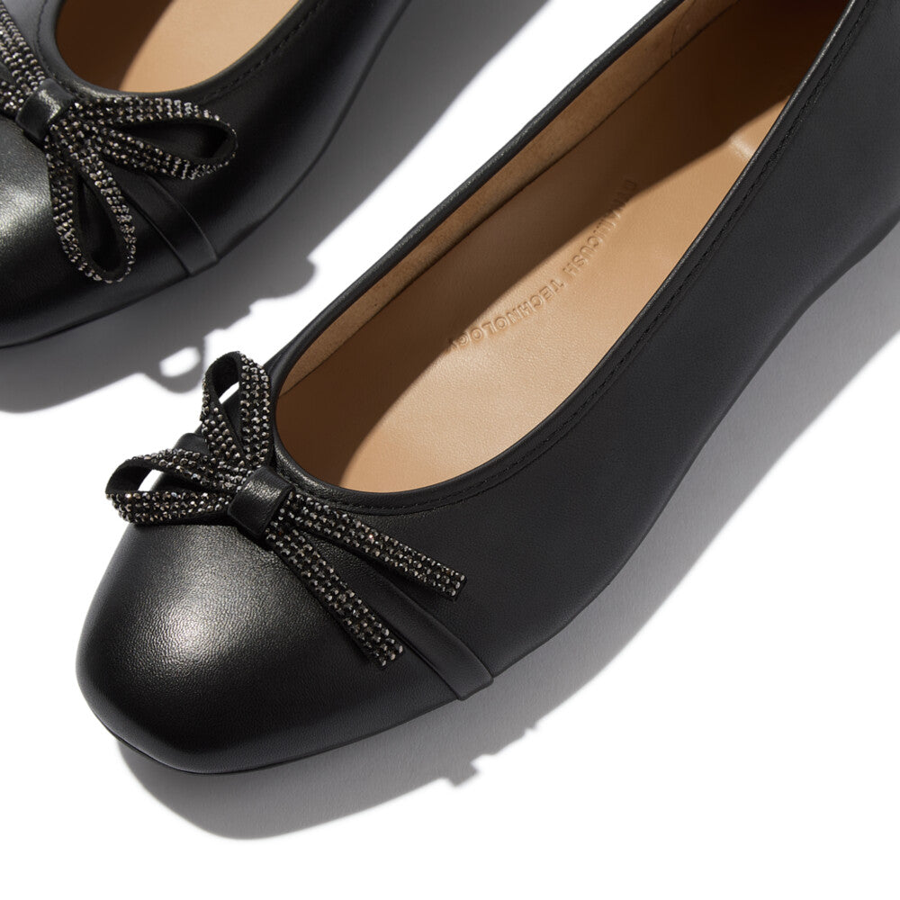 FitFlop Delicato Pearls-And-Crystal Leather Slingbacks Ballet Flats - Black