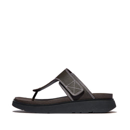 GEN-FF Mens Adjustable Stitch-Detail Textile/Leather Toe-Post Sandals