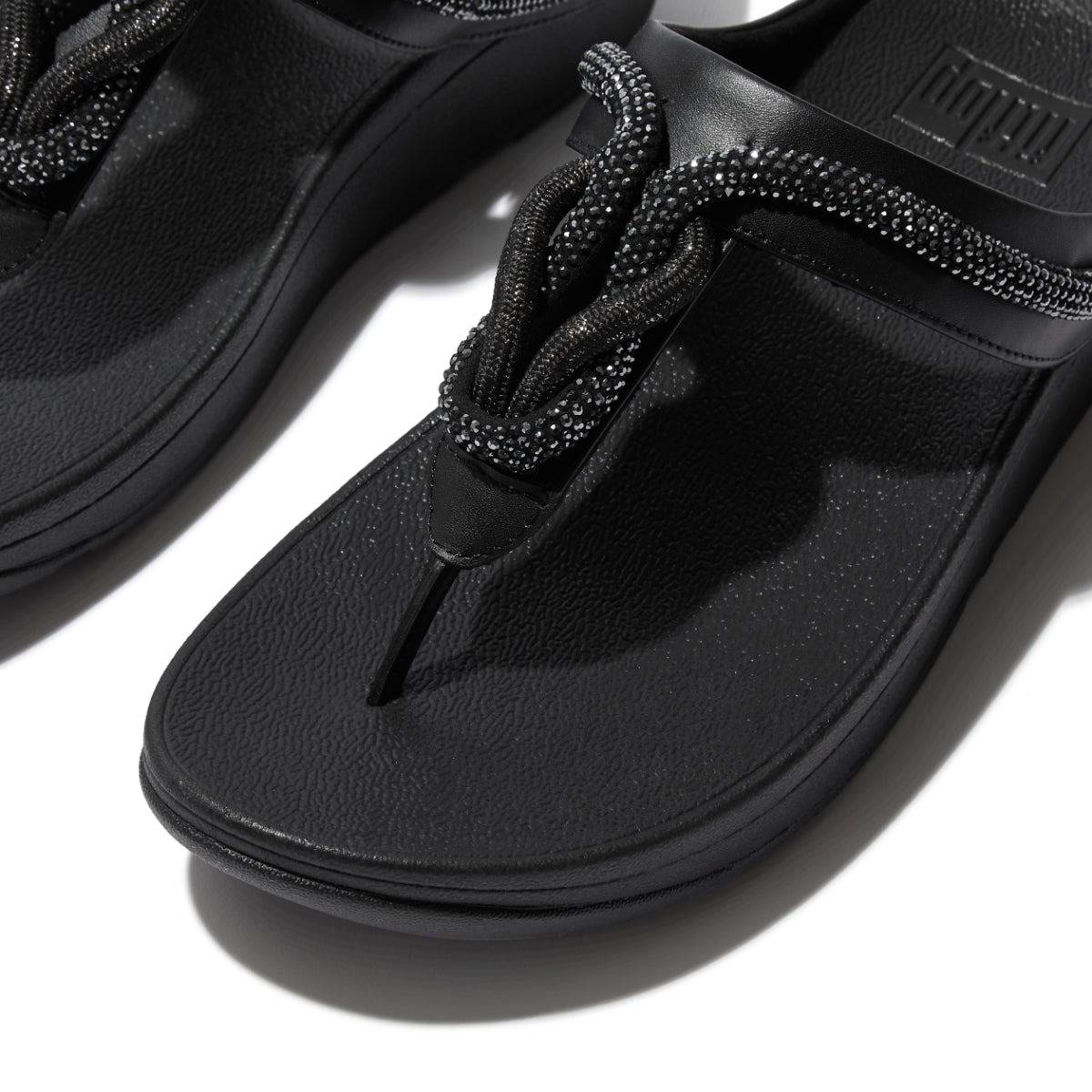 Fitflop Women Fino Crystal-Chain Leather Toe-Post Sandals |HX2-001| Black main image 0