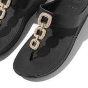 FINO Crystal-Chain Leather Toe-Post Sandals