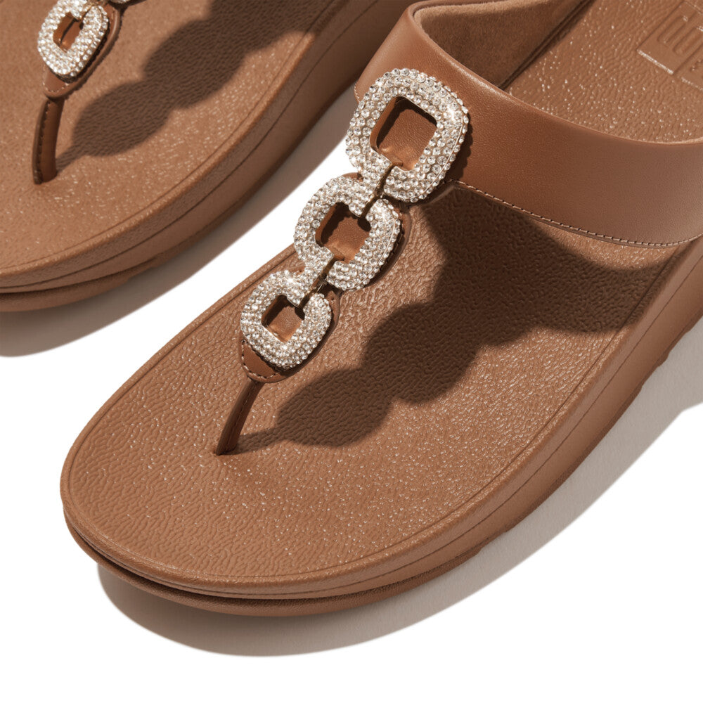 Fitflop Women Fino Crystal-Chain Leather Toe-Post Sandals |HX2-001| Black main image 1