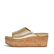 ELOISE Cork Wrap Metallic Leather Wedge Slides
