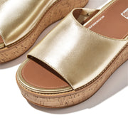 ELOISE Cork Wrap Metallic Leather Wedge Slides