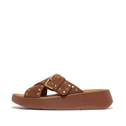 F-MODE Buckle Stud/Eyelet Suede Flatform Cross Slides