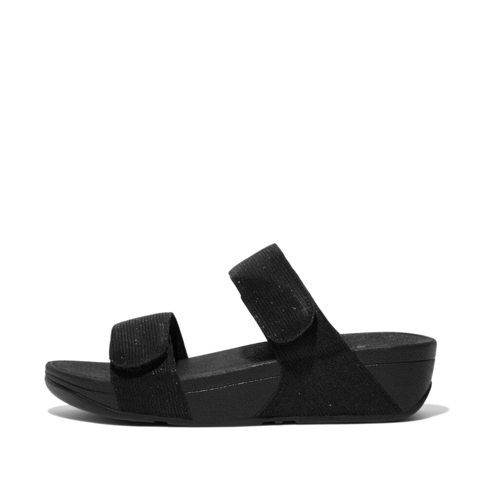 FitFlop LULU Adjustable Shimmerlux Slides All Black (FZ9-090