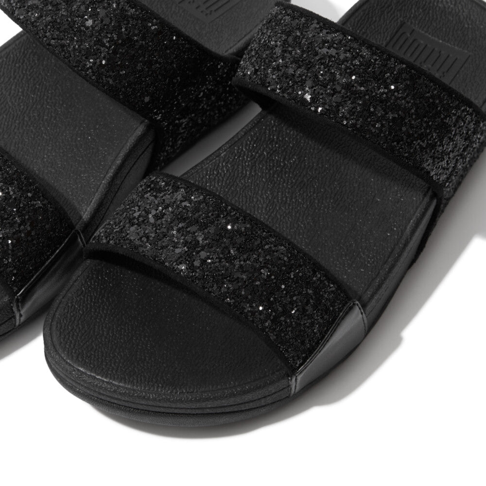 サンダル・ミュール FitFlop Lulu Glitter Slide Black Women ET3-339 FitFlop LULU Glitter Slides - Black Glitter (ET3-339