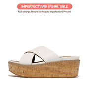 [IMPERFECT PAIR] ELOISE Leather/Cork Wedge Cross Slides