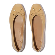 DELICATO Bow Textured Patent-Leather Ballet Flats