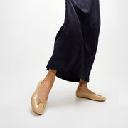 DELICATO Bow Textured Patent-Leather Ballet Flats