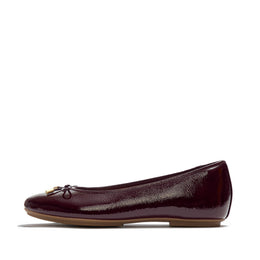 DELICATO Bow Textured Patent-Leather Ballet Flats