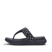 F-MODE Go Adjustable Checkboard-Denim Toe-Post Sandals