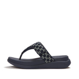 F-MODE Go Adjustable Checkboard-Denim Toe-Post Sandals
