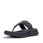 F-MODE Go Adjustable Checkboard-Denim Toe-Post Sandals