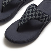 F-MODE Go Adjustable Checkboard-Denim Toe-Post Sandals