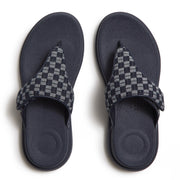 F-MODE Go Adjustable Checkboard-Denim Toe-Post Sandals