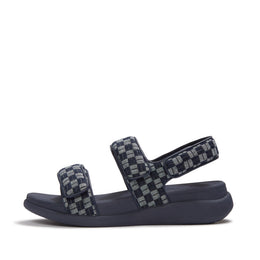 F-MODE Go Adjustable Checkerboard-Denim Back-Strap Sandals