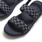 F-MODE Go Adjustable Checkerboard-Denim Back-Strap Sandals