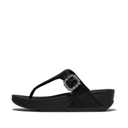LULU Crystal-Buckle Leather Toe-Post Sandals