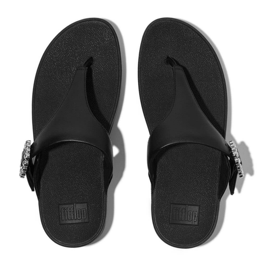 FitFlop LULU Crystal-Buckle Leather Toe-Post Sandals - All Black (E1D ...