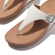 LULU Crystal-Buckle Leather Toe-Post Sandals