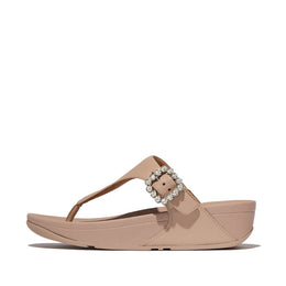 LULU Crystal-Buckle Leather Toe-Post Sandals