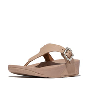 LULU Crystal-Buckle Leather Toe-Post Sandals