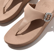 LULU Crystal-Buckle Leather Toe-Post Sandals