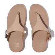 LULU Crystal-Buckle Leather Toe-Post Sandals
