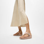 LULU Crystal-Buckle Leather Toe-Post Sandals