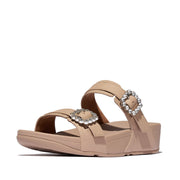 LULU Crystal-Buckle Leather Slides