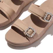 LULU Crystal-Buckle Leather Slides