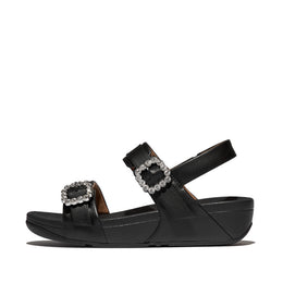 LULU Crystal-Buckle Leather Back-Strap Sandals