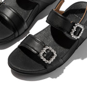 LULU Crystal-Buckle Leather Back-Strap Sandals