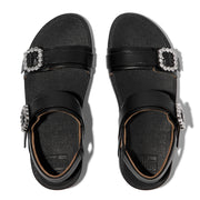 LULU Crystal-Buckle Leather Back-Strap Sandals