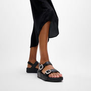 LULU Crystal-Buckle Leather Back-Strap Sandals