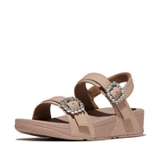 LULU Crystal-Buckle Leather Back-Strap Sandals