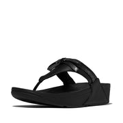 LULU Glitz-Bow Leather Toe-Post Sandals