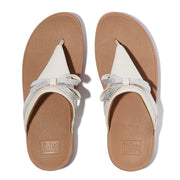 LULU Glitz-Bow Leather Toe-Post Sandals