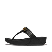LULU Square-Chain Leather Toe-Post Sandals