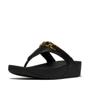 LULU Square-Chain Leather Toe-Post Sandals