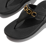 LULU Square-Chain Leather Toe-Post Sandals