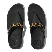 LULU Square-Chain Leather Toe-Post Sandals
