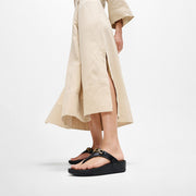 LULU Square-Chain Leather Toe-Post Sandals