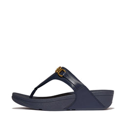 LULU Square-Chain Leather Toe-Post Sandals
