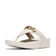 LULU Square-Chain Leather Toe-Post Sandals