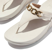 LULU Square-Chain Leather Toe-Post Sandals