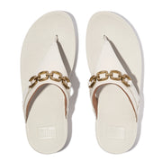 LULU Square-Chain Leather Toe-Post Sandals