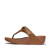 LULU Square-Chain Leather Toe-Post Sandals