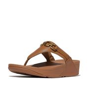 LULU Square-Chain Leather Toe-Post Sandals