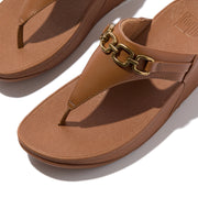LULU Square-Chain Leather Toe-Post Sandals